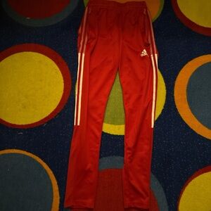 adidas Kids Red Track Joggers with White Stripes